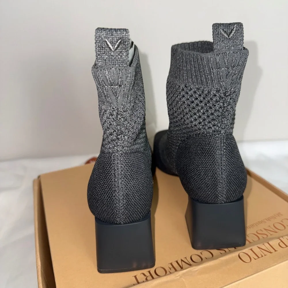 VIVAIA Grey Knit Sock Ankle Boots‎ Block Heel Square Toe Size US 7.5 EU 38.5